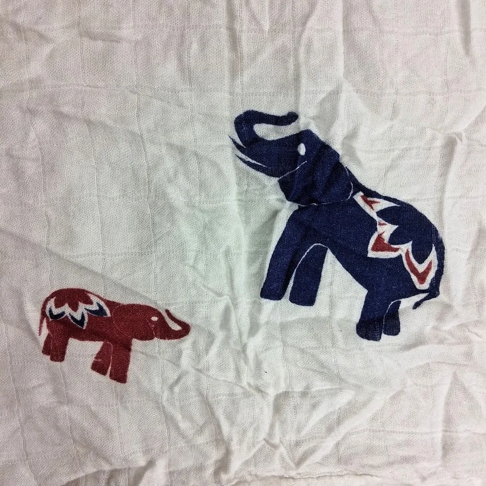 Aden + Anais Bamboo Elephant Baby Swaddle‎ Blanket Rayon Blue Red htf Unisex EUC